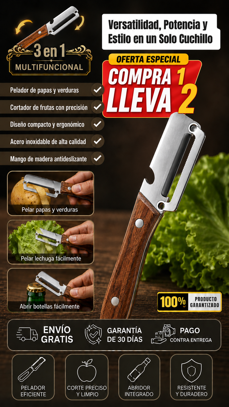 Cuchillo Multifuncional Importado 3 en 1